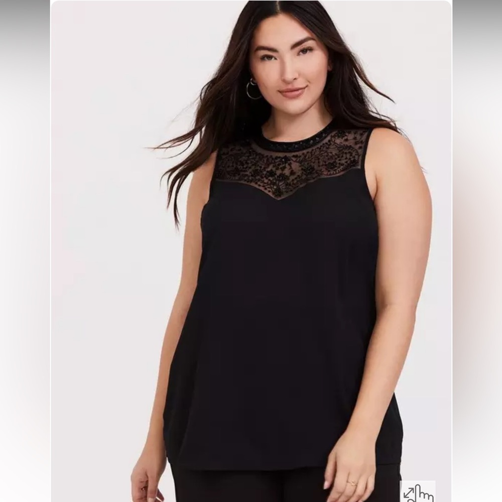 Torrid Black Georgette Embellished Mock Neck Tunic Tank Size 3